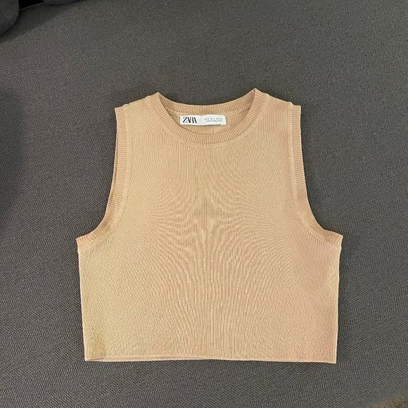 Zara tan beige crop tight tank - Picture 2 of 2